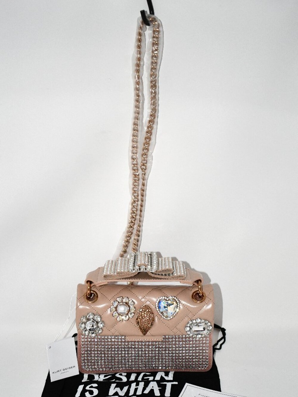 Kurt Geiger MINI Kensington Rhinestone Handle Crossbody Taupe #5378937999 NWT